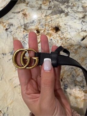Gucci Black Leather Belt with Gold Double G Buckle